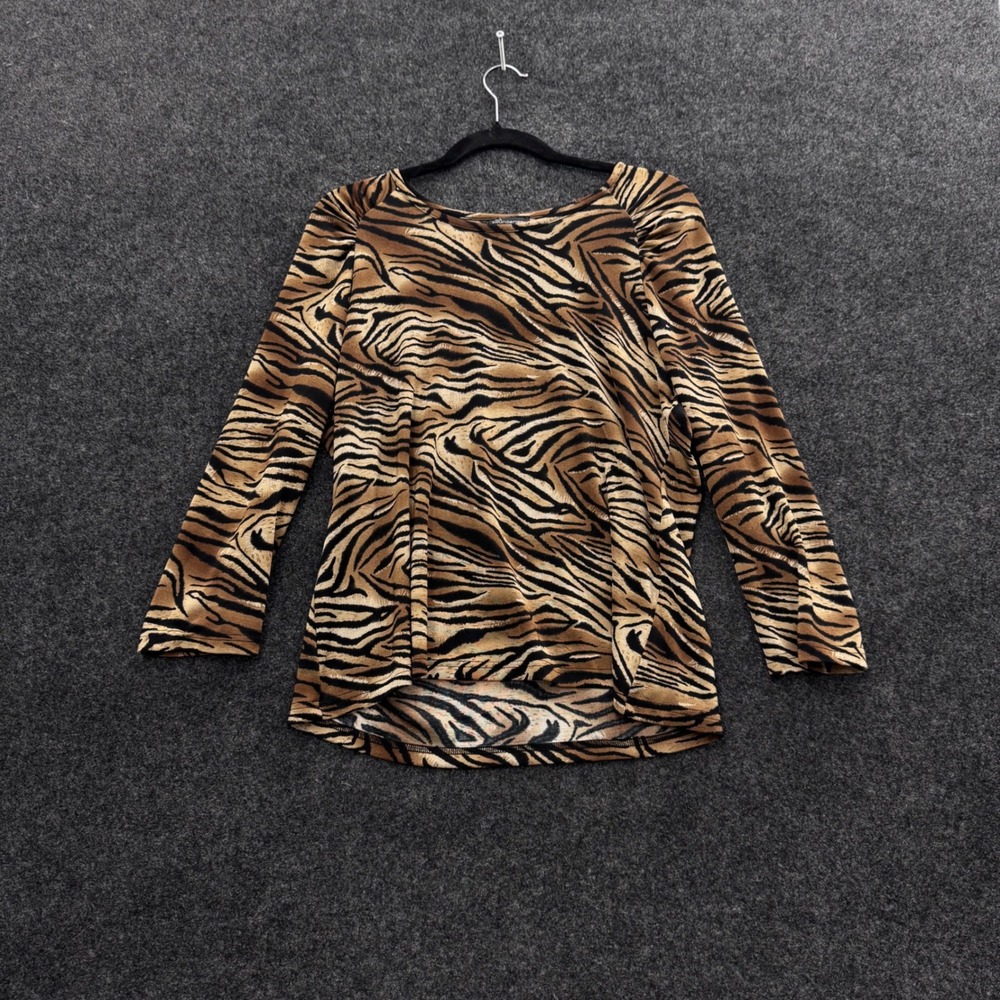No Boundaries Stretch Tiger Print Long Sleeve Top Brown Black Animal Blouse